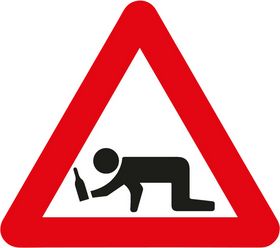  - Advarselstavle - Mand der kravler